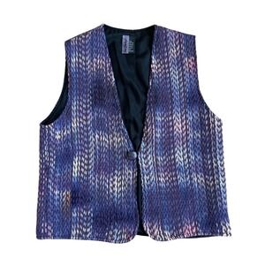 Vtg Sue Bateup Hand Crafted Wool Vest Purple Pink Blue Knit New Zealand Womens